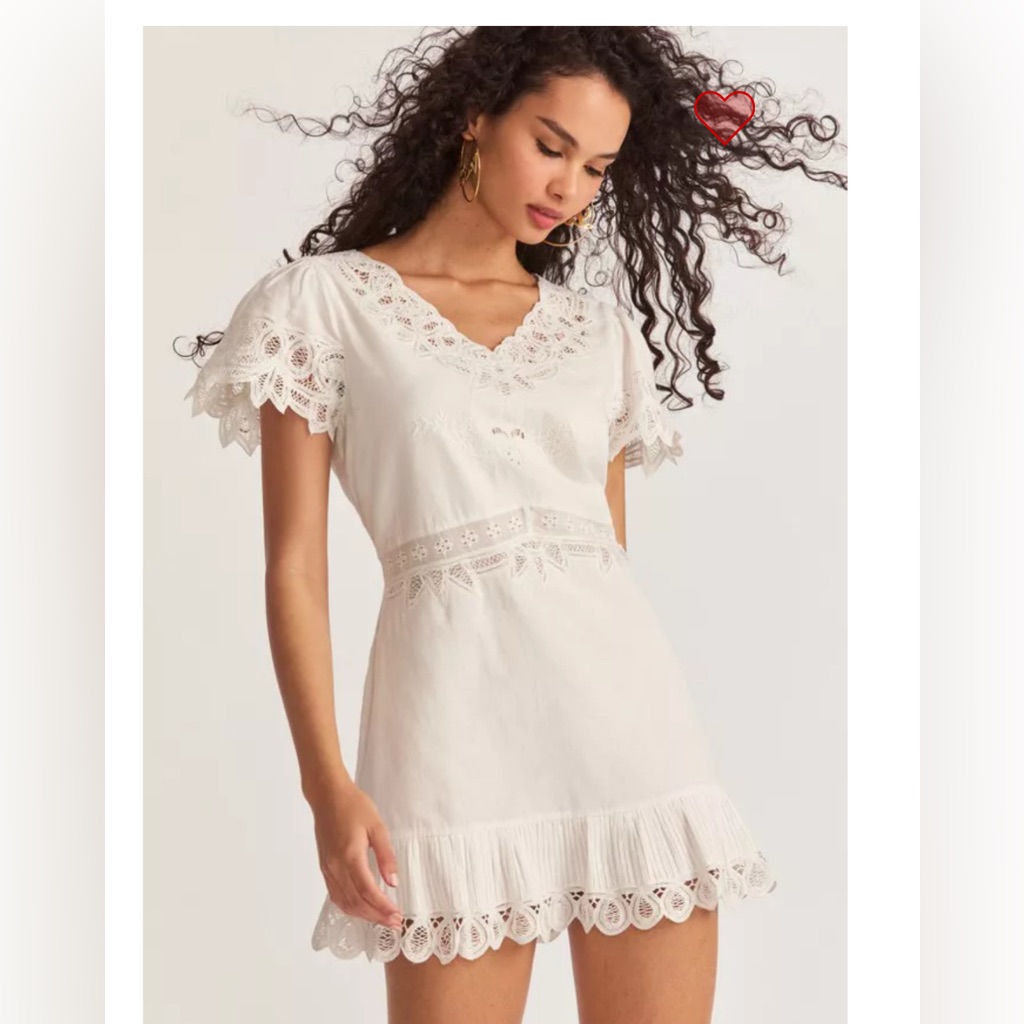 Love Shack Fancy White Thara Lace Cotton Flex Mini Dress Size S